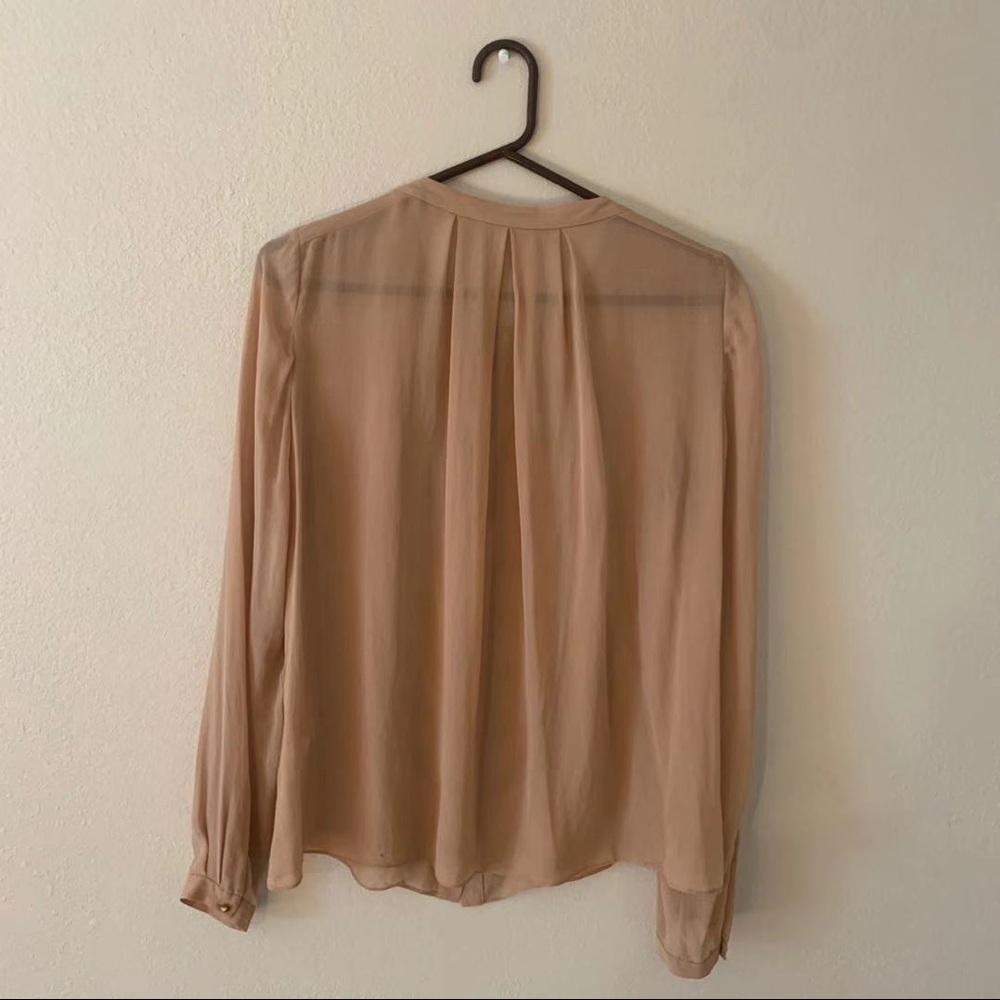 Tan Ruffle Silk Button Down Shirt - Picture 3 of 3